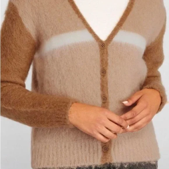 ❤️❤️❤️ MAJE Brushed Mohair-Blend Button-Up Brown Cardigan, size S❤️❤️❤️ - Picture 4 of 10